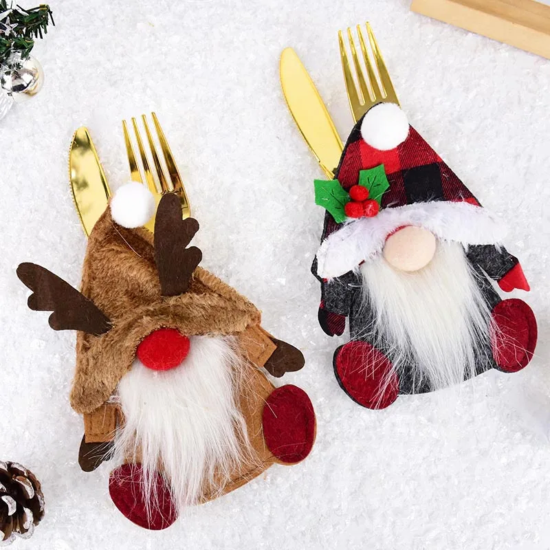 2pcs Christmas Knife Fork Covers Santa Claus Cutlery Table Decor Merry Xmas Tableware Holder Bag For Home 2024 New Year Navidad