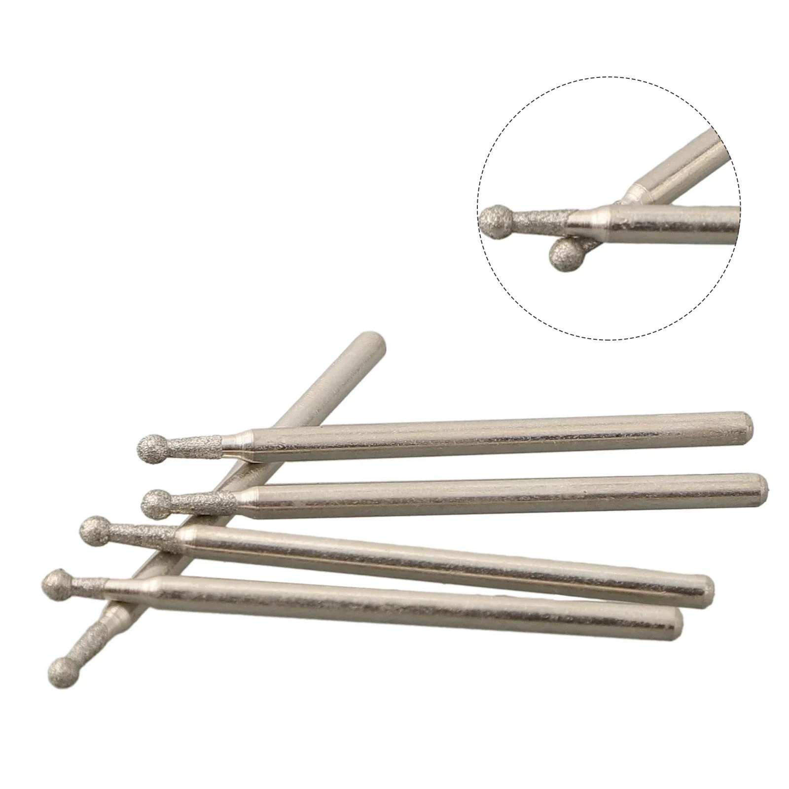 5 Pcs 0.5mm-3mm Spherical Rotating Diamond Drill Bits A 2.35mm Handle Glass Carving Grinding Carving Polishing Drill Bit Set