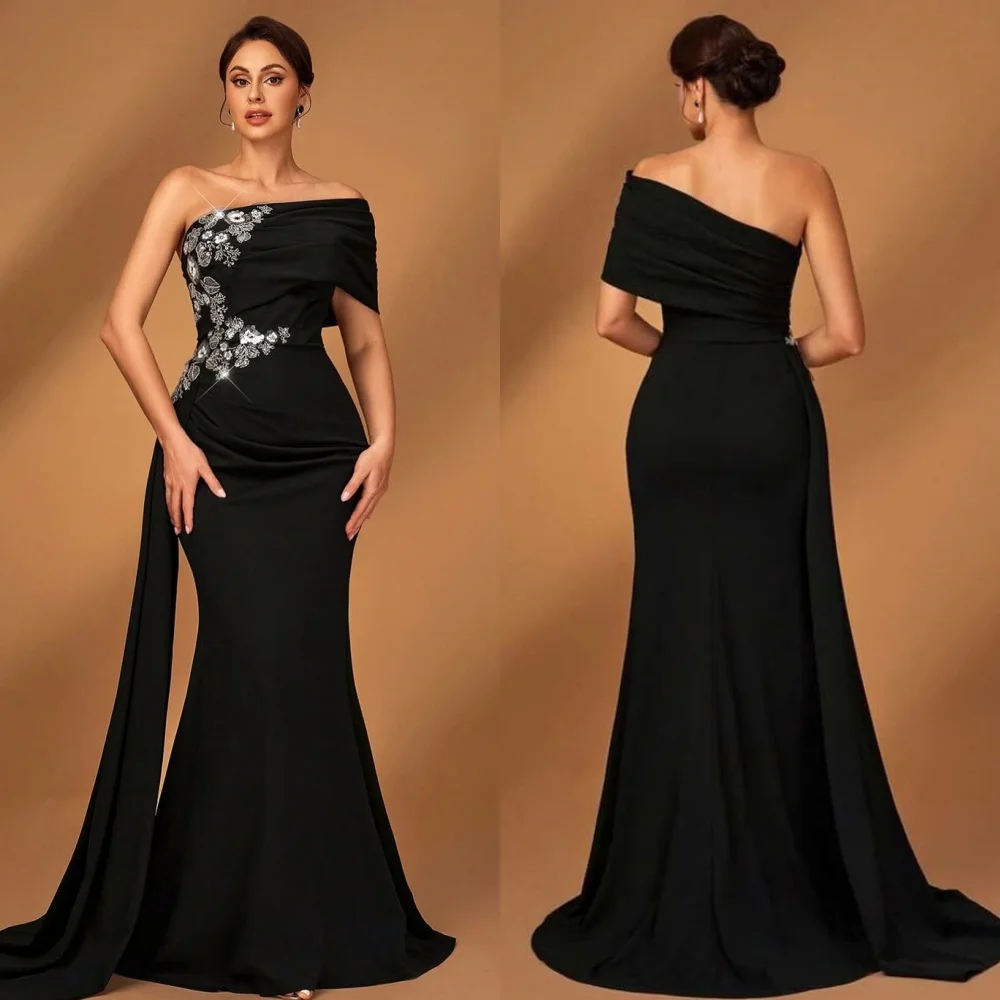 Customized Matching Formal Jersey Rhinestone Beading Mermaid Off-the-shoulder Long Dresses Bespoke Occasion Dresses Fashion Sexy