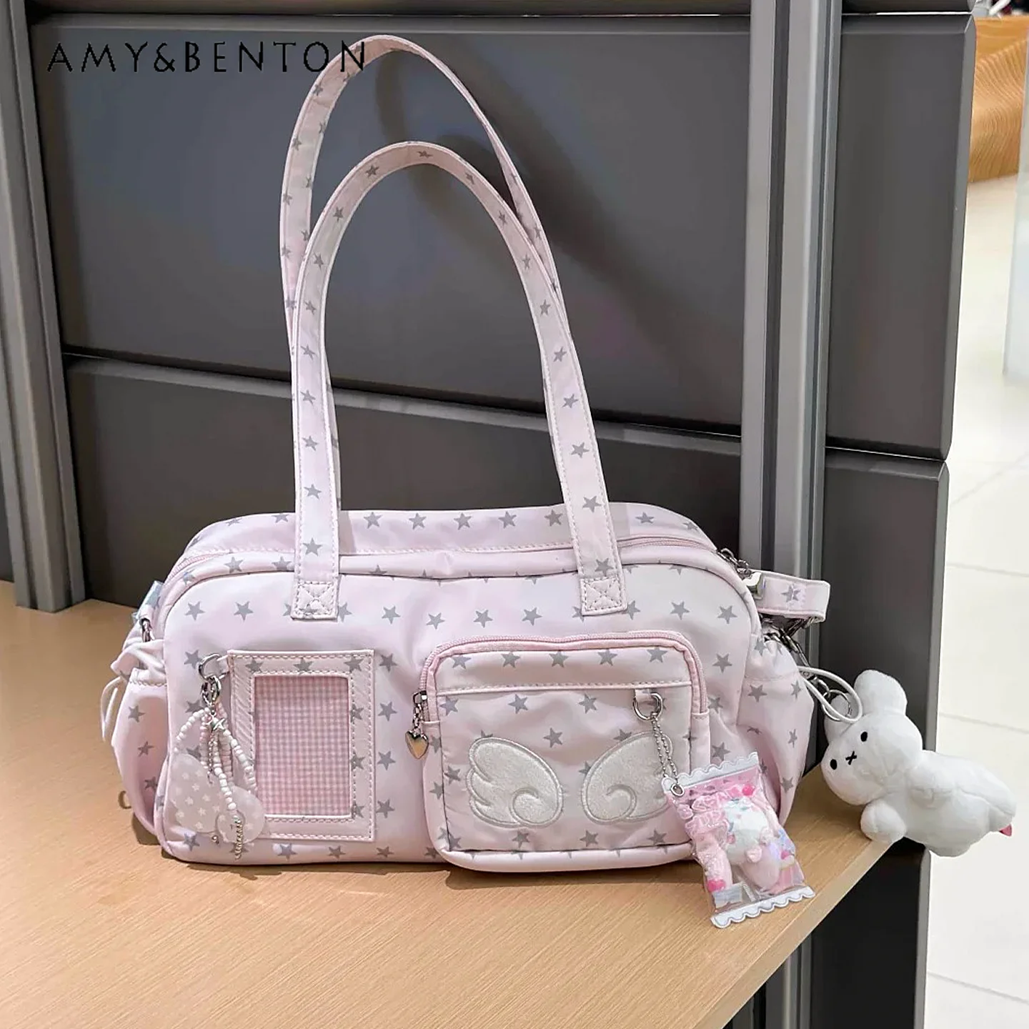 

Розовая сумка Itabag в японском стиле для девочек, милая сумка через плечо с принтом в горошек и вышивкой, большая вместительная сумка через плечо для женщин