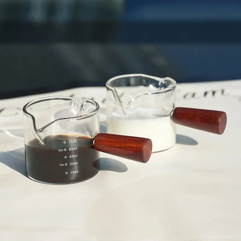Double Pour Spout Heat Resistant Glass Measuring Cup Coffee Cup High Borosilicate Glass 75ml Espresso Transfer Cup Milk Cup