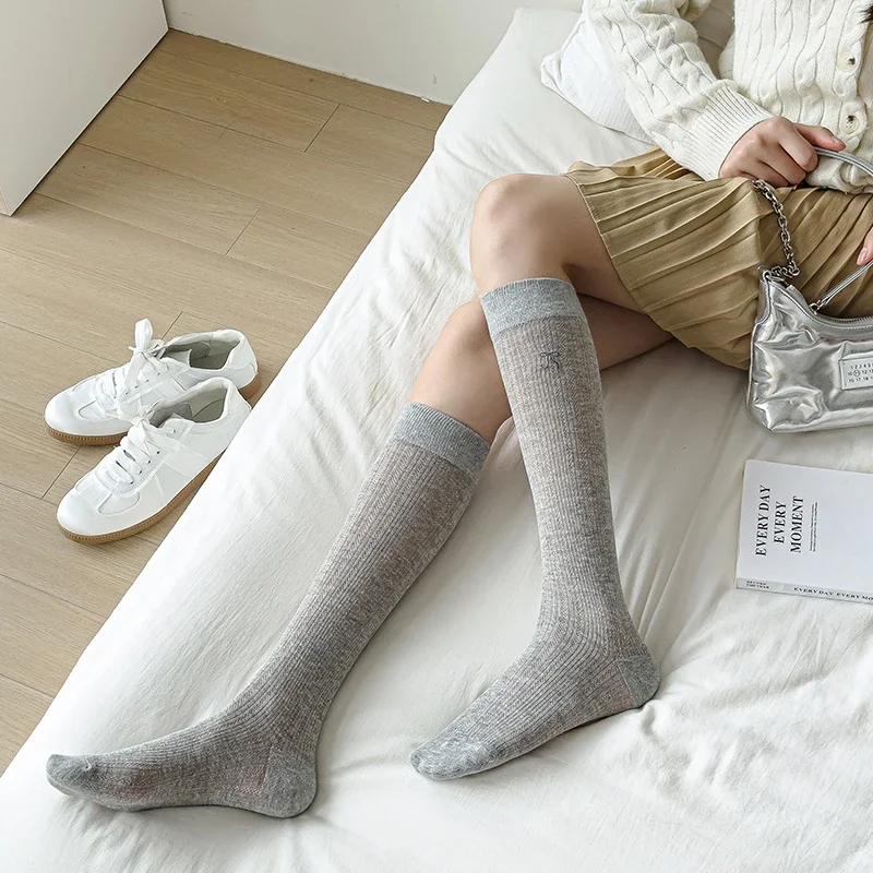 Chaussettes mi-tube en maille respirante pour femmes, version ultra fine, nœud solide, noir, blanc, gris, style doux, mode fille, nouveau, ins