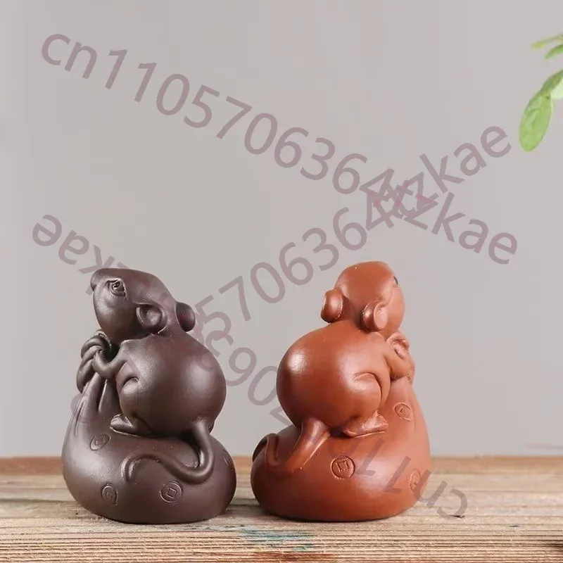 Purple Sand Twelve Zodiac Mouse Sculptures And Figurines Money Kangaroo Cute Home Room Office Wealth Luck Feng Shui Decor