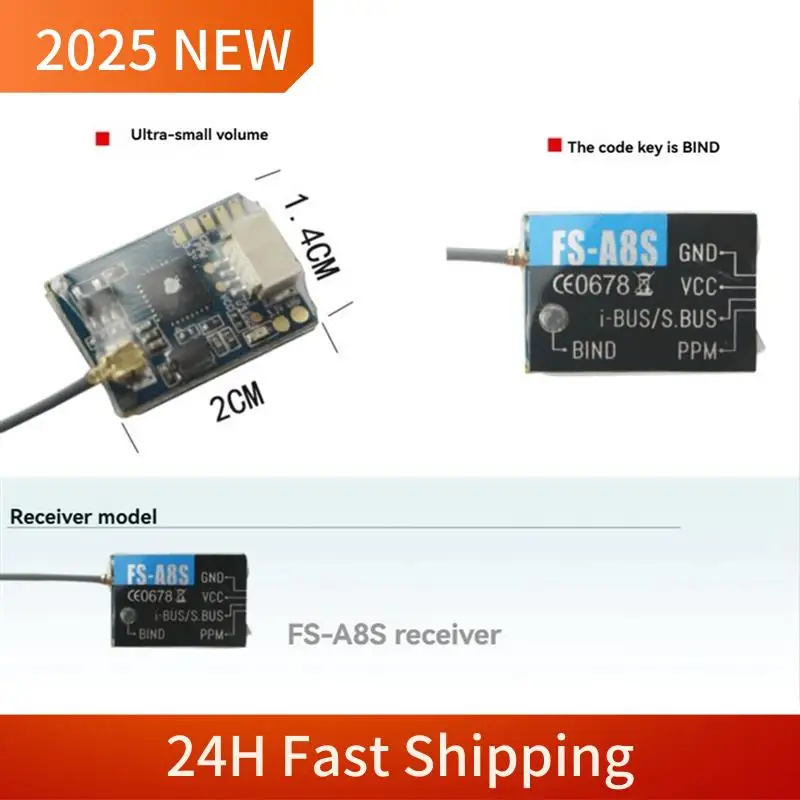 A49U FLYSKY 2.4G PPM 8CH جهاز استقبال صغير FS-A8S استقبال V2 طبعة محسنة لمتعدد الدوار