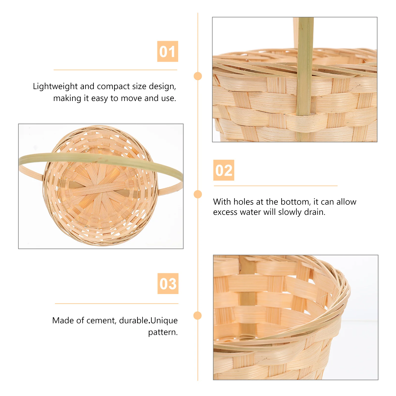 

2Pcs Premium Bamboo Flower Basket Lightweight Woven Handheld Basket for Home Decor Camping Travel Multi-Purpose Storage Solution