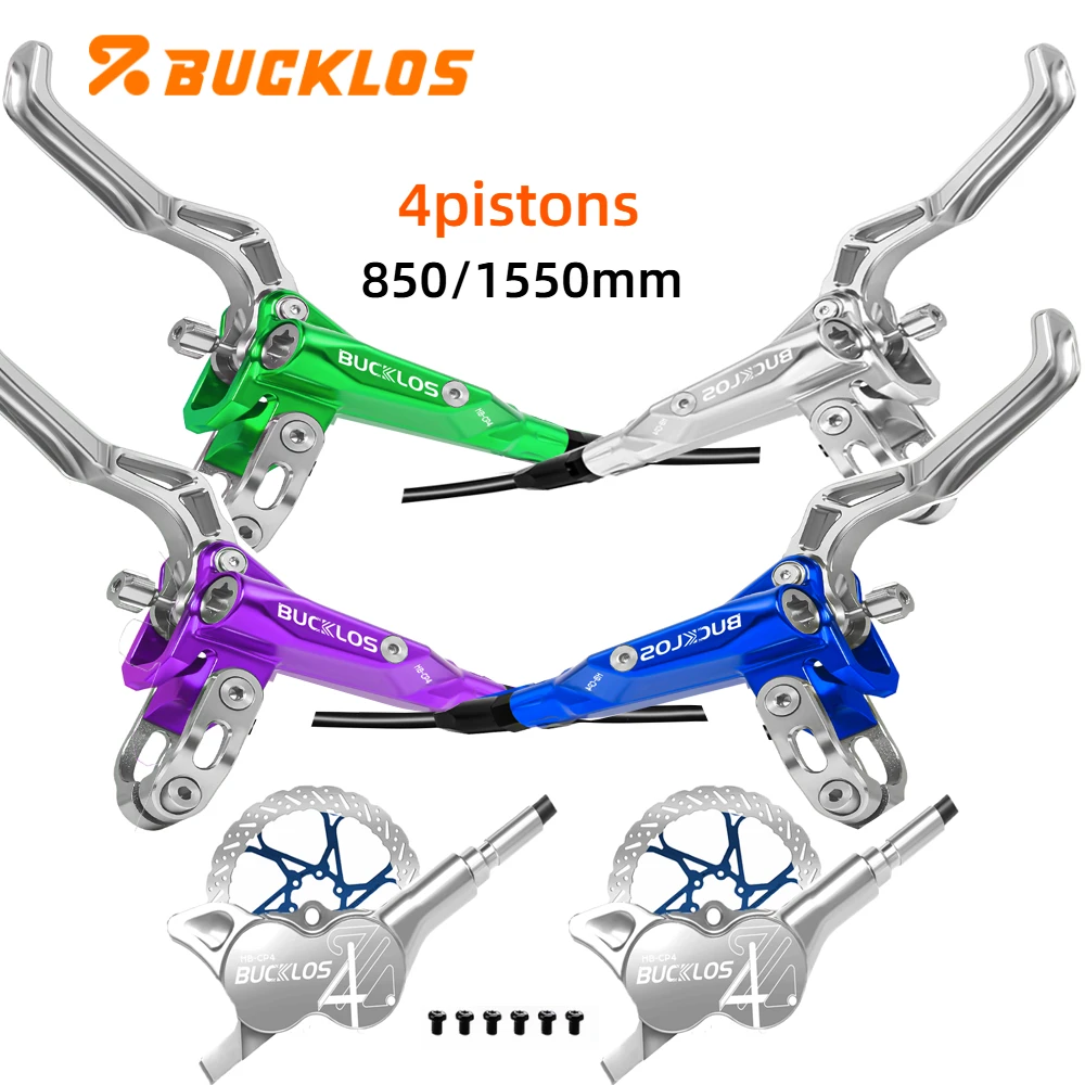 BUCKLOS 4-Kolben MTB Hydraulische Bremsen Fahrradbremse Vorder- und Hinterradbremse 850mm/1550mm Fahrrad-Scheibenbremse für MTB Fahrradzubehör – Detail 1