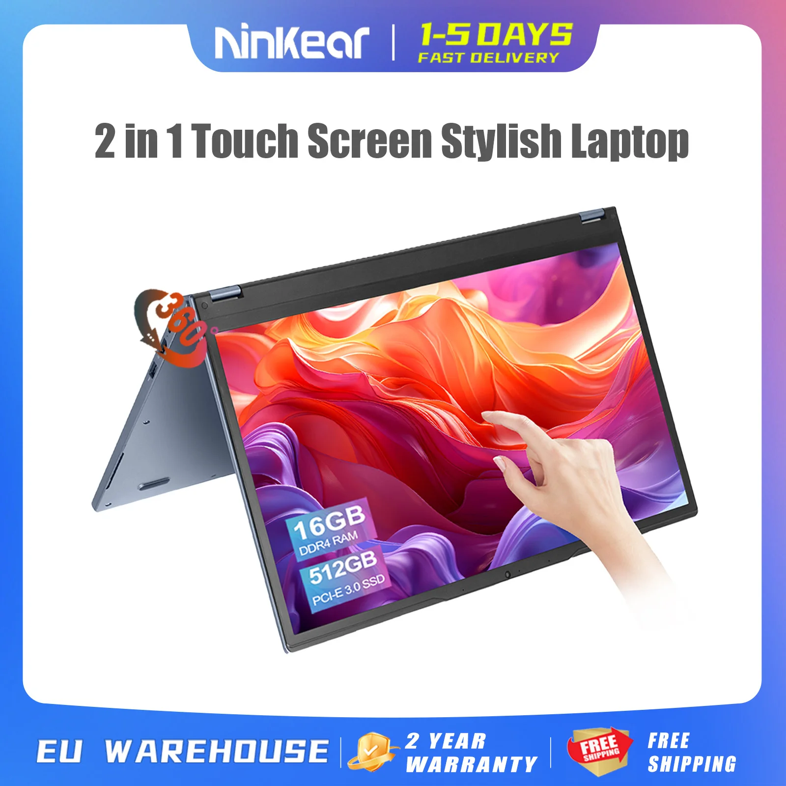 Ninkear-Laptop com Tela Sensível Ao Toque, YBOOK 15, AMD, Ryzen 3, 3200U, 3,5 GHz, 15,6 polegadas FHD, 16GB DDR4 + 512GB SSD, Flip de 360 graus,