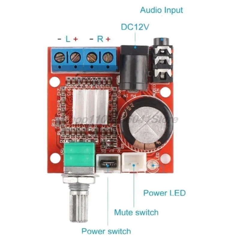 1PCS 12V Mini Hi-Fi PAM8610 Audio Stereo Amplifier Board 2X10W Dual Channel D Class