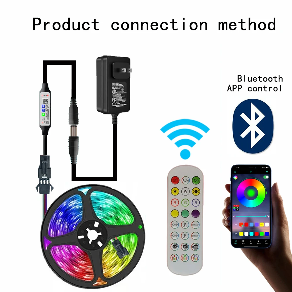 5M pasek LED listwa oświetleniowa z aplikacją Bluetooth 12V RGB IC do sterowania rytmem muzyki kolor fantazyjny listwa oświetleniowa do szybkiej