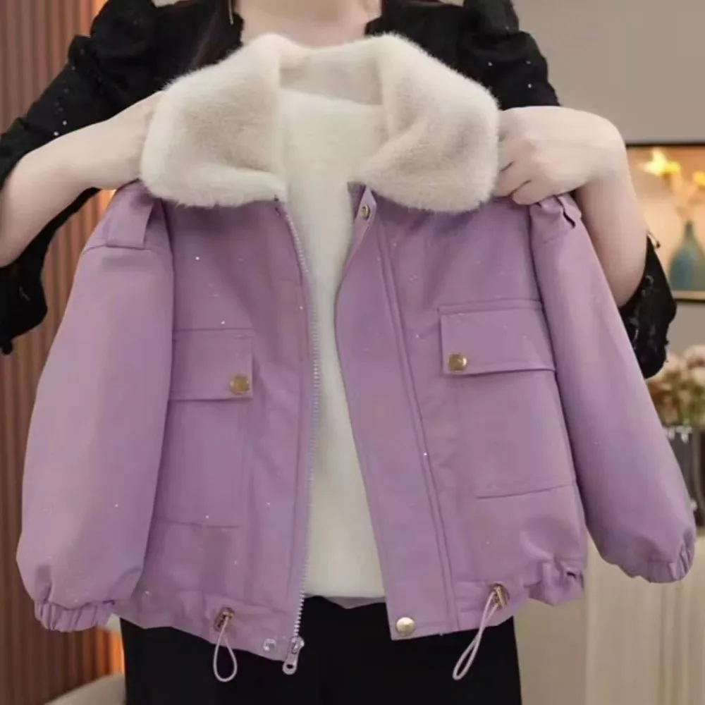2026 New Autumn Winter Girls Coat, Fleece Lined Thickened Warm Jacket, Stylish Mid‑Weight Cotton Outerwear For Big & Middle Kid