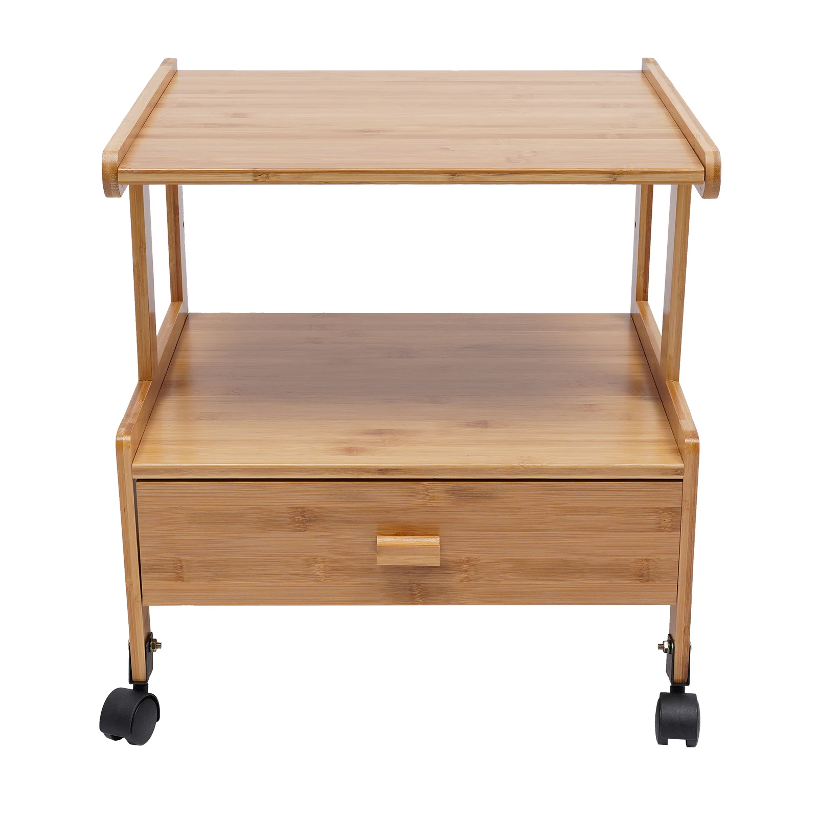 Mobile Printer Stand Holder with Storage Shelf , Rolling Cart with Wheels, Bamboo Rack for Home and Office Wood Color Book Shelf