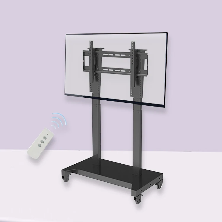 

Motorized TV Mount Metal Height Adjustable TV Cart with Wheels Movable Remote Control TV Stands for Meeting Room