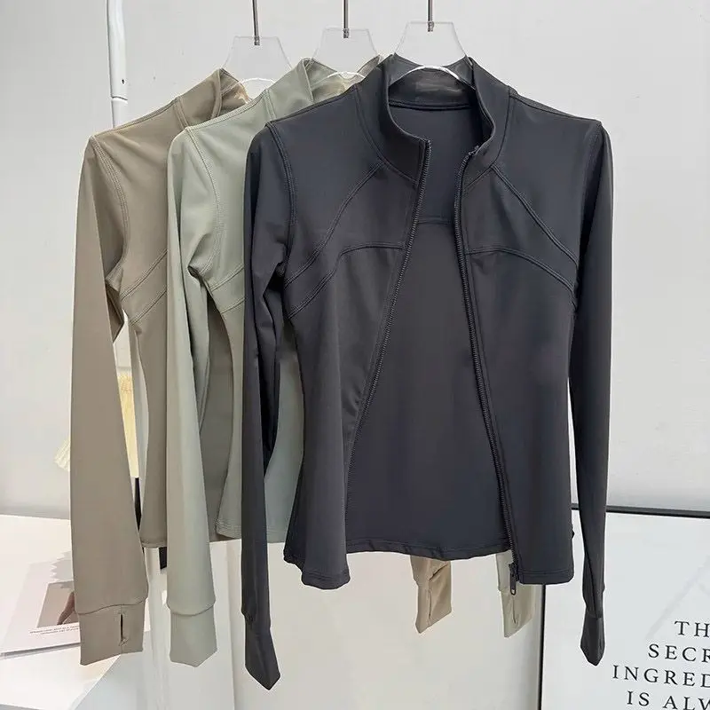 Women's High-End Slim Fit Workout Jacket - Full Zip Up Quick-Dry Yoga Running Top with Sun Protection