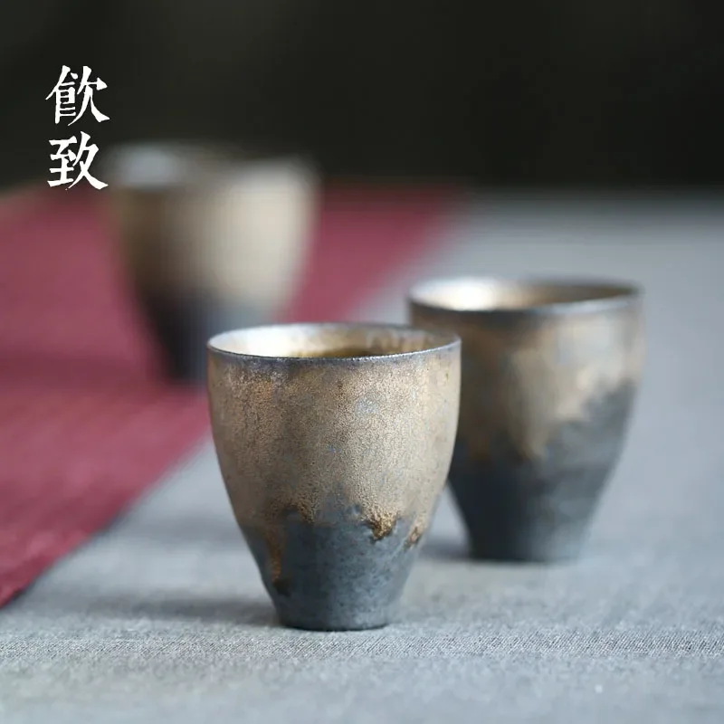 Firewood teacup, Japanese-style tasting cup, small stoneware master cup, single cup, handmade ceramic Kungfu tea set