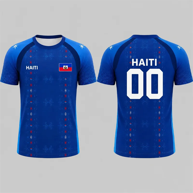 Fashion Haiti Flag Graphic Football Jersey For Men Summer Casual Outdoor Sports Unisex T Shirts Loose Breathable Custom Tees
