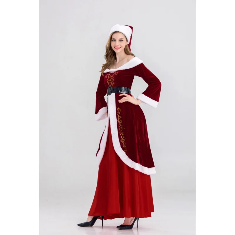 Deluxe heren kerstkostuum dames cosplay doek luxe paar kerstman uniforme vakantie-outfits