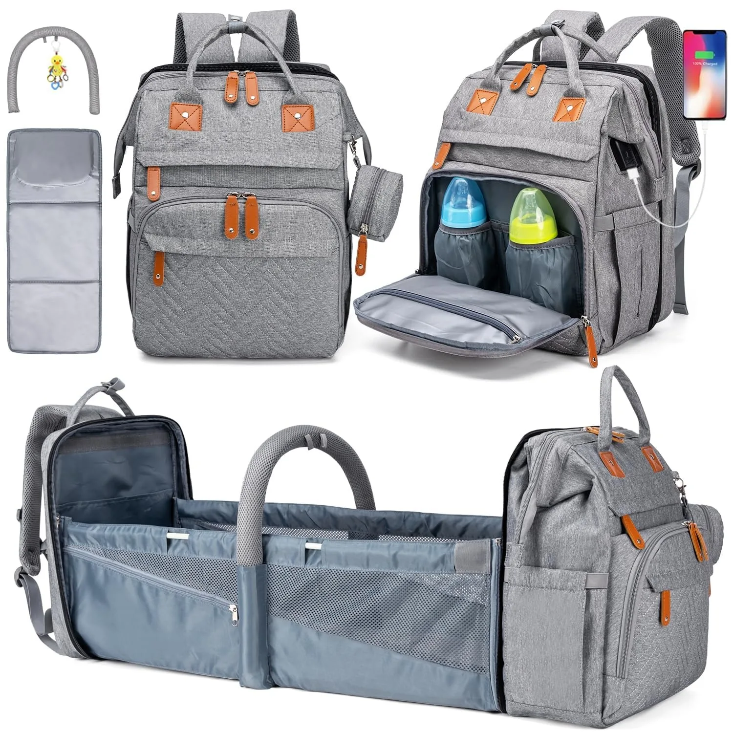 Changing Bag Backpack Baby Changing Backpacks with Large Capacity Portable Travel Nappy Bag with Foldable Cot with Multifunctional Baby Bags and Mobile Changing Mat Baby Bed Backpack