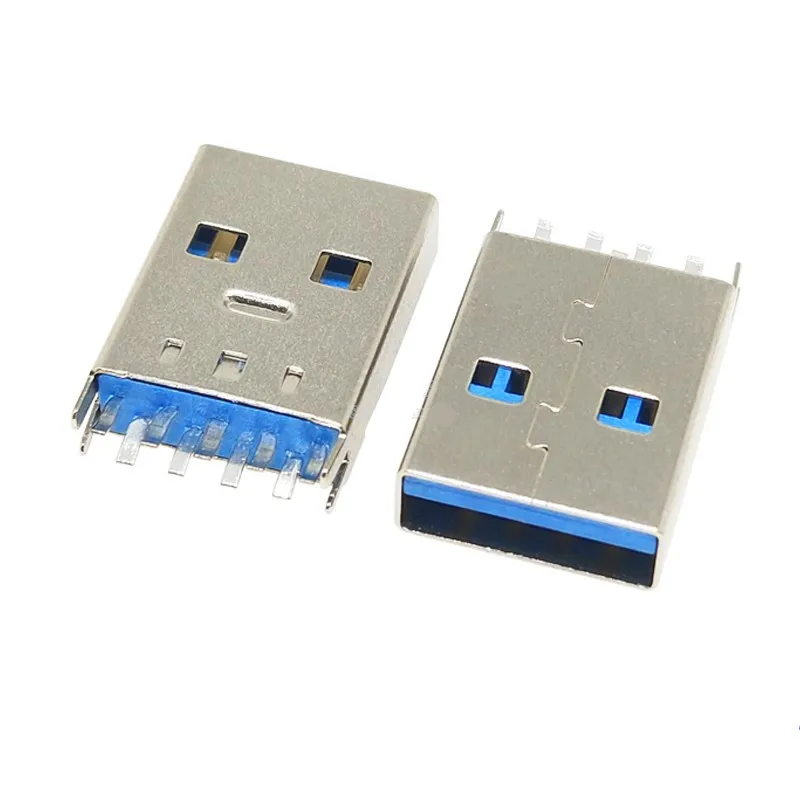 10PCS USB 3.0/AM/ Splint Type Male Head 180 Degree Upright Plug-in DIP/ 0.8/ Blue Glue