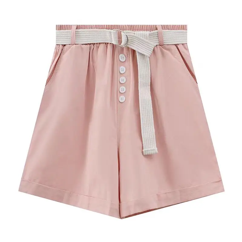 2024 Zomer Casual Shorts Vrouwen Koreaanse Stijl Effen Kleur Hoge Taille Wijde Pijpen Losse A-Line Mode Veelzijdige Korte Broek Dames