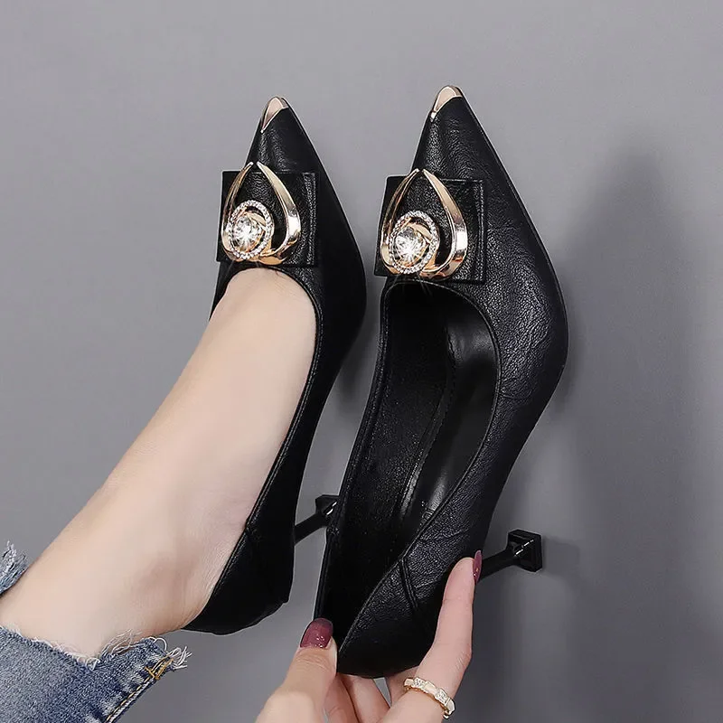 Women Cute Pointed Toe Navy Blue Spring Slip on Square Heel Shoes Lady Casual Black Comfort Summer Sexy Party Heel Pumps A273