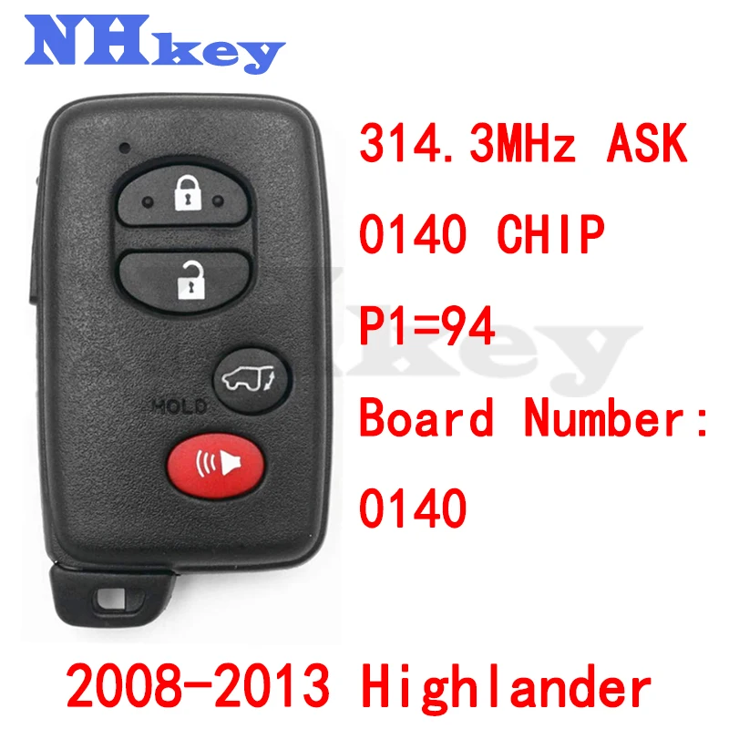 

NHKEY 4 Buttons 314.3MHz ASK 0140 Board Number ID71-WD02 Chip Smart Black Key KeylessGo Keyless Entry For Toyota