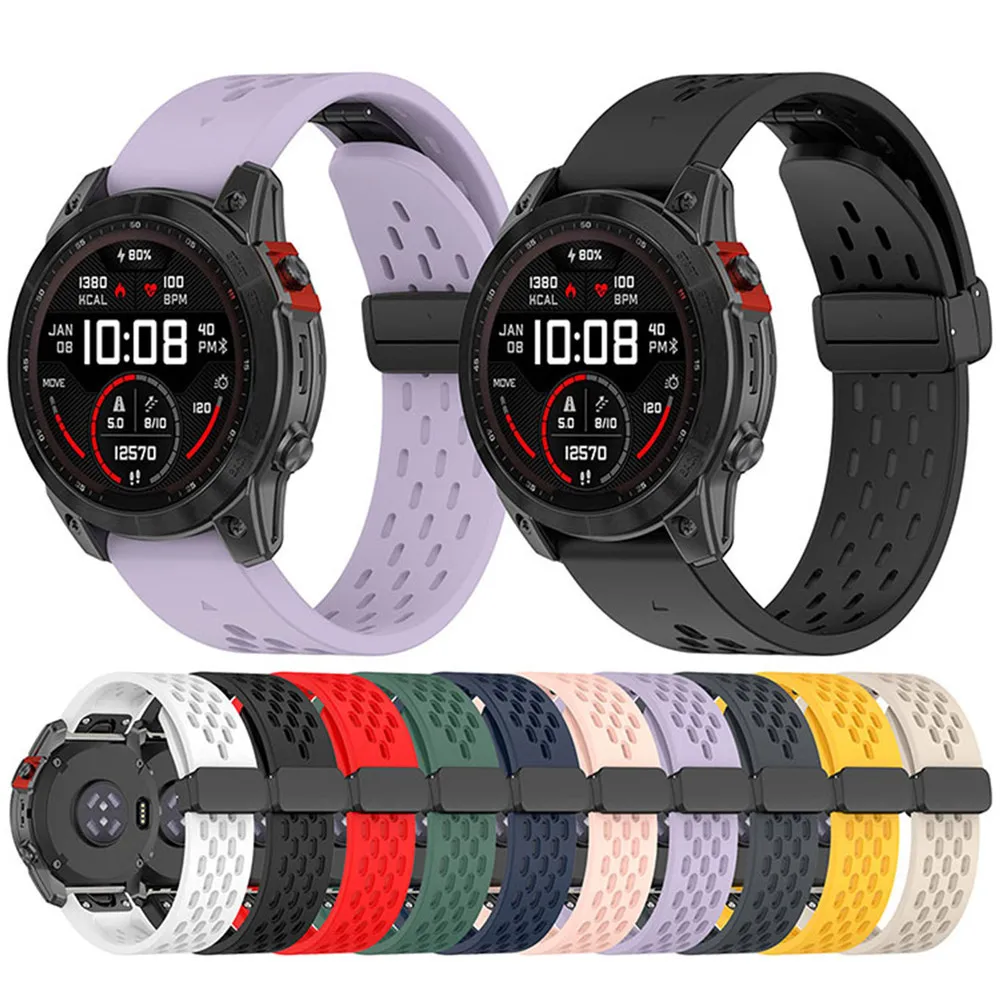 สายซิลิโคนหนา26มม. หัวเข็มขัดพับได้ติดตั้งง่ายสำหรับ7X Garmin Fenix/7X Pro/6X gps/5X plus/ 3