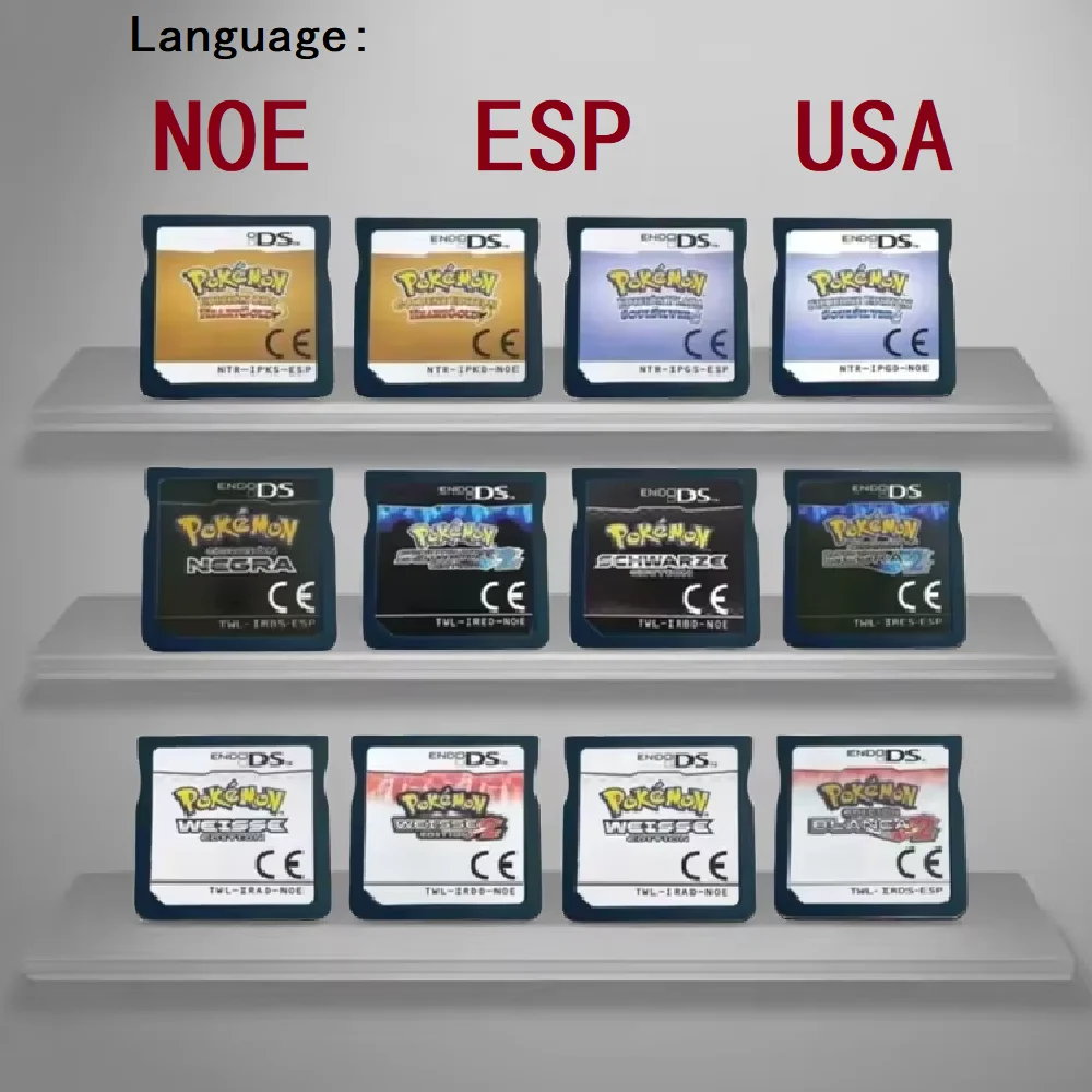 NDS Game Card Pokémon Black 2 White 2 HeartGold Soulsilver Multi-language Cartridges Compatible with DS NDS 3DS