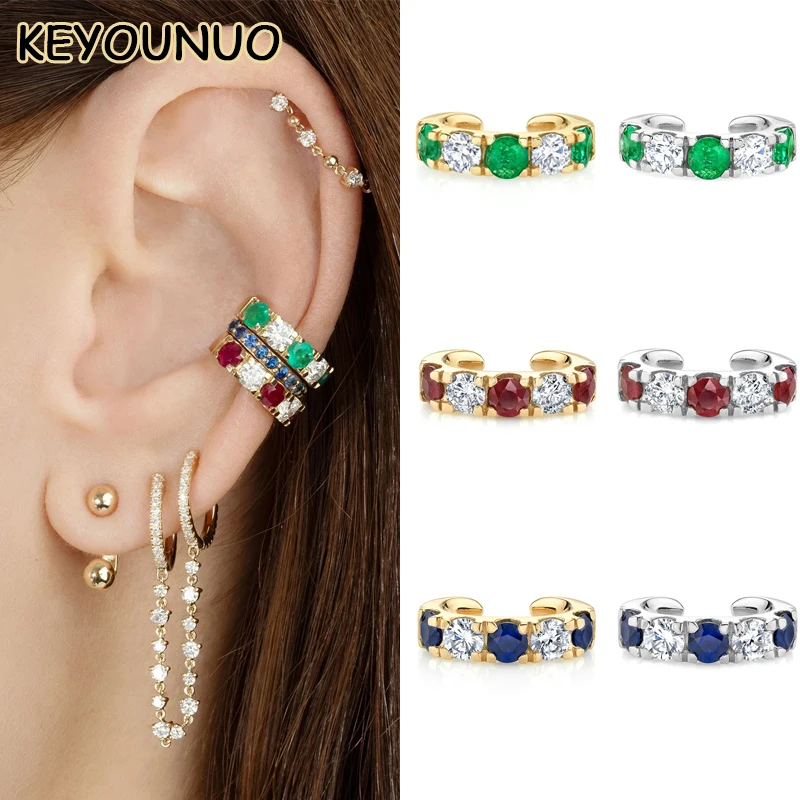 

KEYOUNUO Gold Silver Filled Ear Cuffs Earrings For Women CZ Non-Pierced Colorful Zircon Clip Earring Wedding Jewelry Wholesale