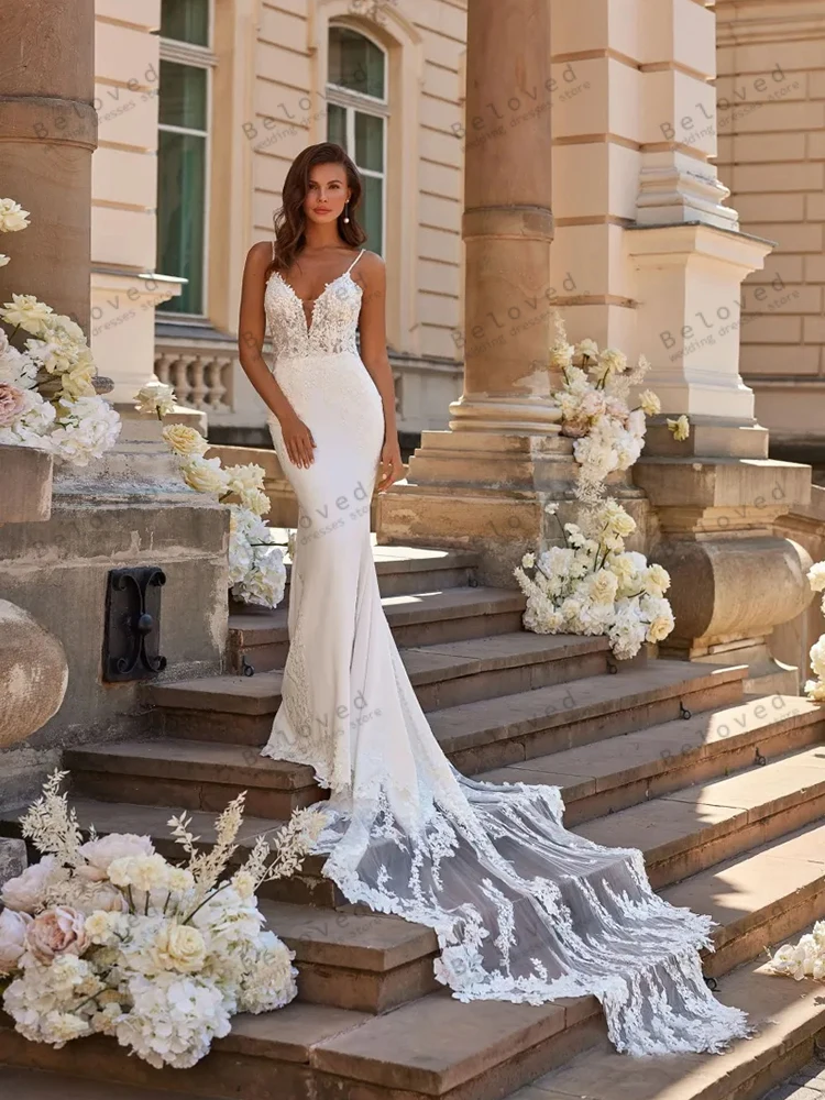 Exquisite Brautkleider, Satin, Brautkleider, Spitze, Applikationen, ärmellos, rückenfrei, Roben, Vintage, Vestidos de Novia, individuell gestaltet