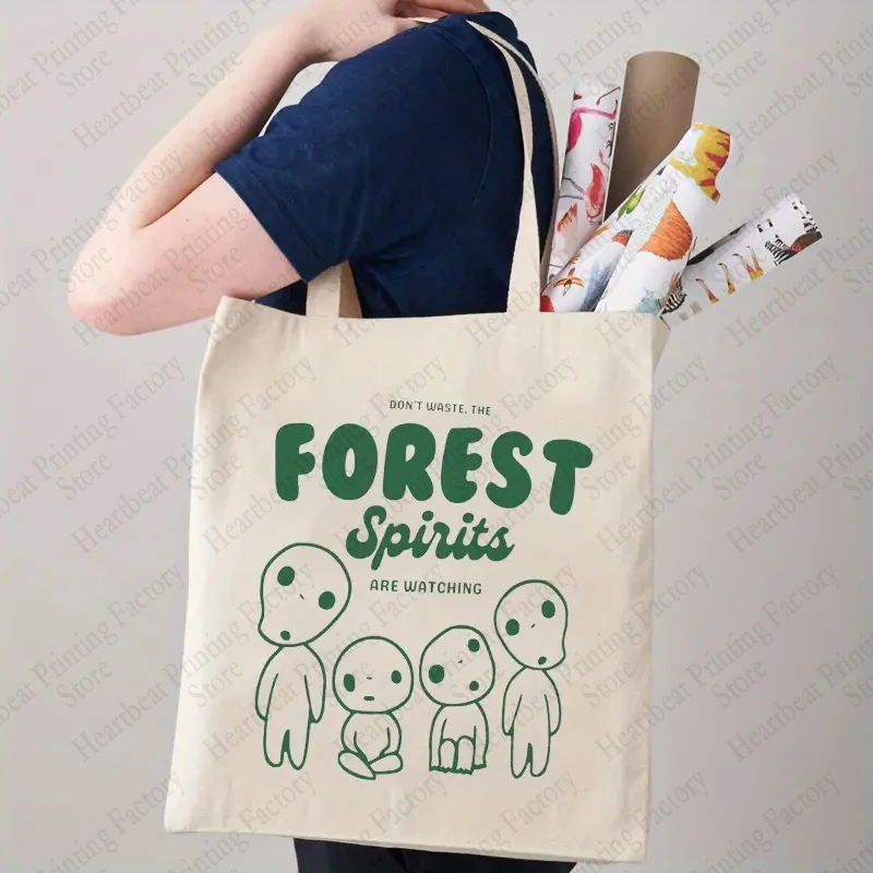 Kodama Forest Pattren Tote Bags Spirit Gift Anime Bag Cute Kawaii Birthday Gift Bag Vintage Anime Gifts Canvas Shopping Bags