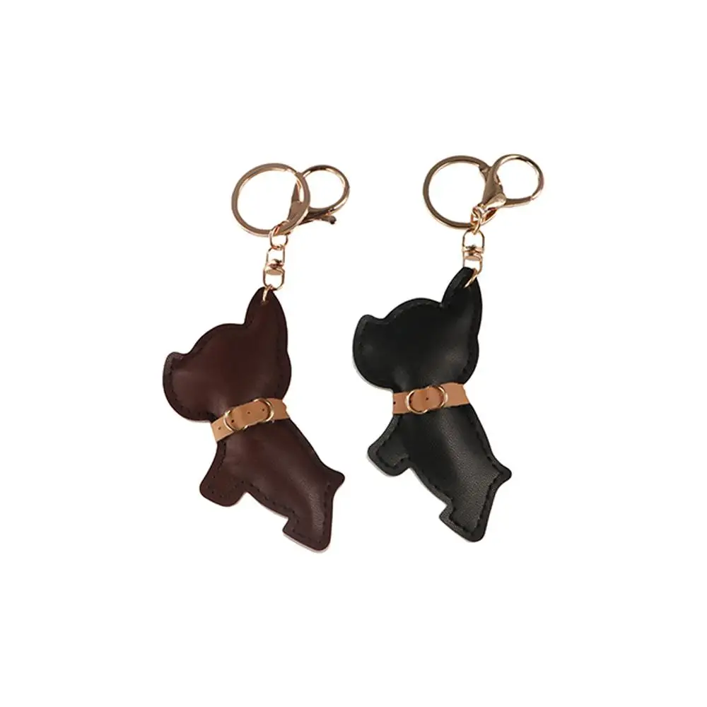 Lovely PU Leather Bulldog Keychain Animal Dog Cartoon PU Leather Dog Hanger Cute Puppy Fashion Bulldog Bag Pendant Women