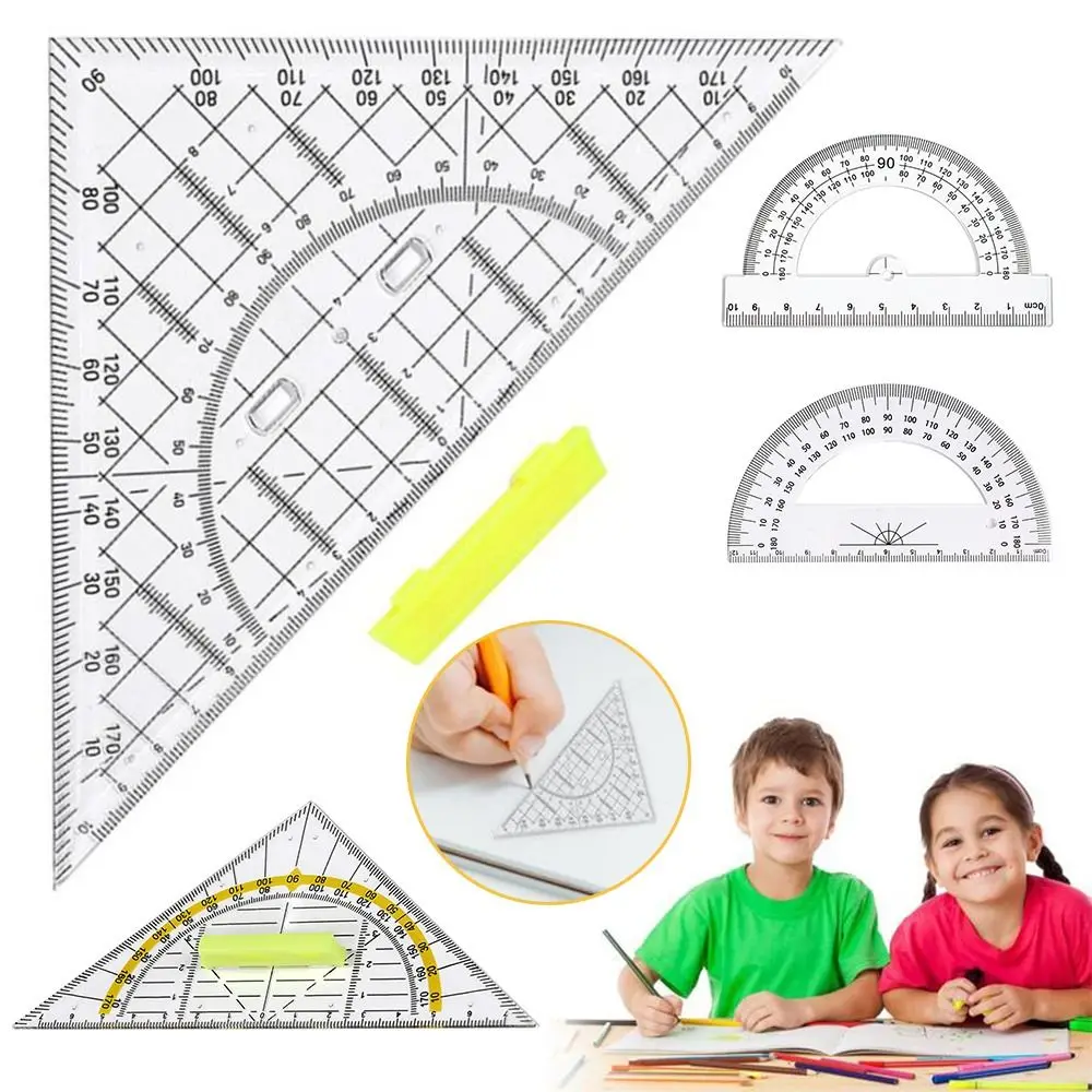 Ensemble multifonctionnel en plastique avec poignée, carré, transparent, règle triangulaire, géométrie, outils de proximité, rapporteur d'angle, école, bureau