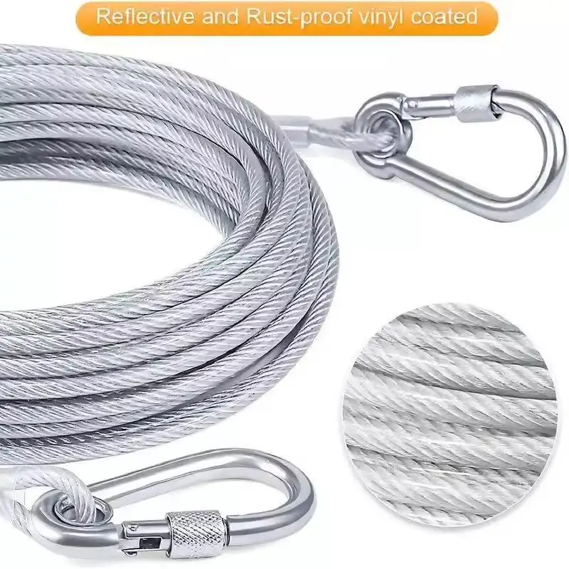 2 Stück Doppelkopf-Hundeleine mit Metallschnalle, Stahlseil, Rostschutz, Trainingshalsband, Outdoor-Hundeleine – Detail 12