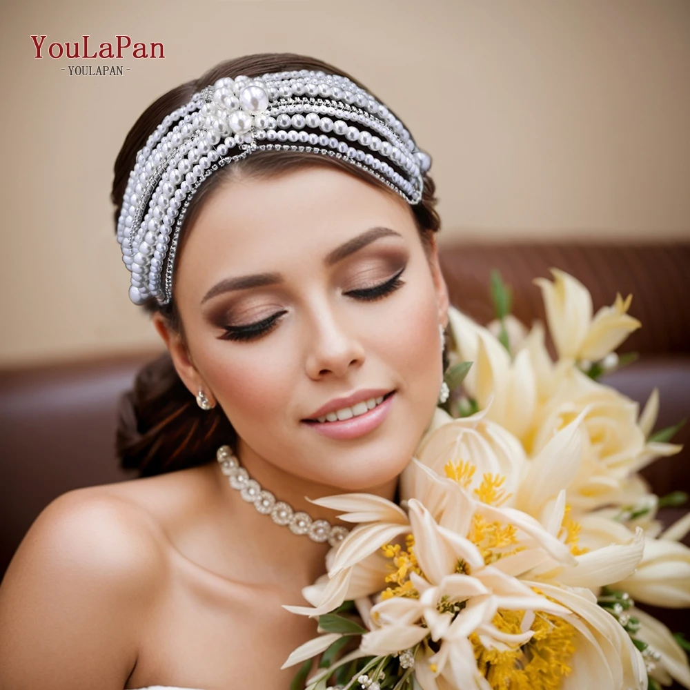 

YouLaPan Pearl Hair Hoop Wedding Bridal Headband Banquet Party Jewelry Ladies Elegant Hair Accessories Handmade Headpiece HP626