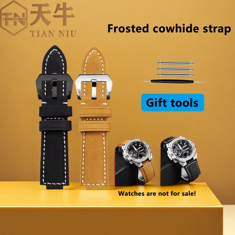 

24x14mm 24x16 Convex Frosted vintage cowhide for CASIO GShock GST-B400/GST-B200 Wrist strap cowhide watchband men's bracelet