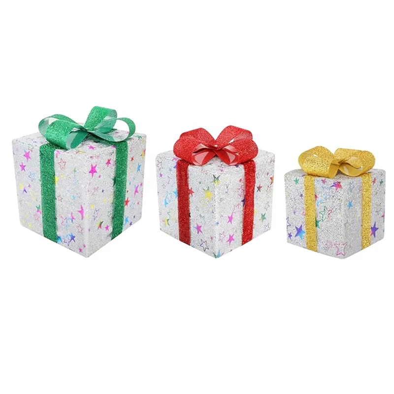 Remote-Controlled Christmas Lighted Gift Boxes, Set Of 3, Luxury Smart Present Boxes For Indoor/Outdoor Christmas Decor