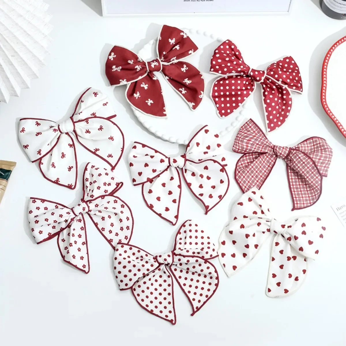 Fabric Bow Hair Clips Red Series | Holiday Kids Hair Accessories | Swallowtail Girl’s Hairpins for Ponytails Daily & Festive