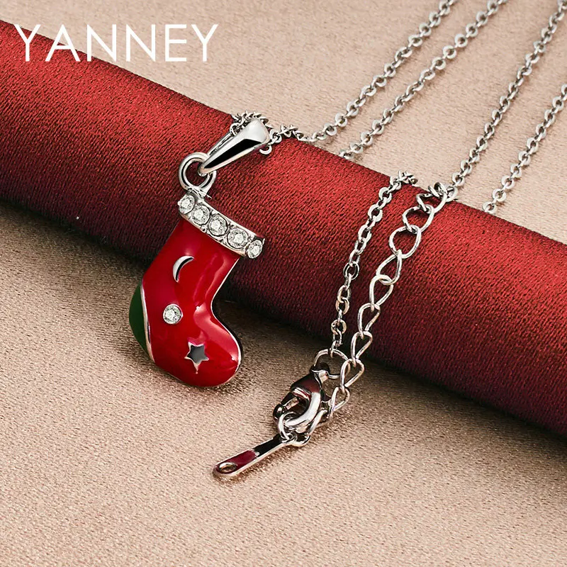 925 Sterling Silver 16-30 Inches Fine Christmas Stocking Zircon Necklace For Women Fashion Wedding Party Jewelry Gift Wife Charm