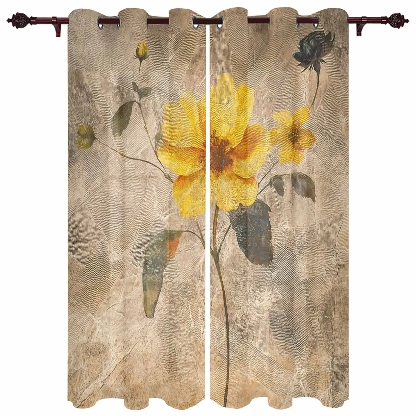 

Flower Leaf Yellow Flower Window Window Curtains Living Room Bathroom Bedroom Decor Kids Window Treatment