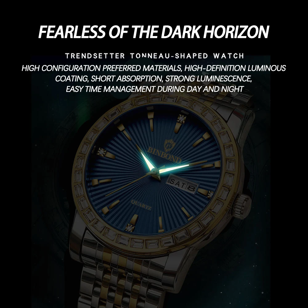 UTHAI CQ343 Relógio masculino da moda com incrustação de diamantes, relógio de quartzo de negócios e lazer, presente de relógio de luxo leve, relógios para homem