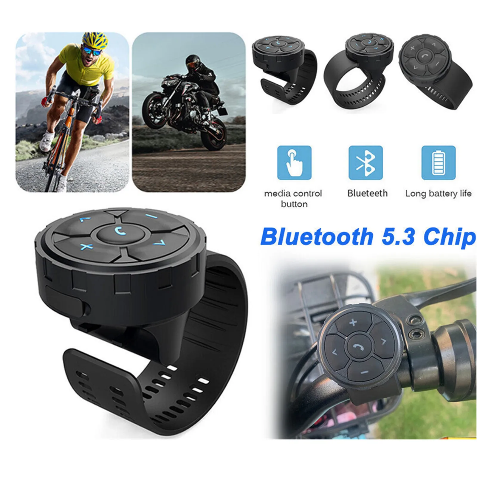 Wireless Bluetooth 5.3 Remote Button Helmet Earphone Motorcycle Bike Handlebar Media Controller Car Steering Wheel Control IP67