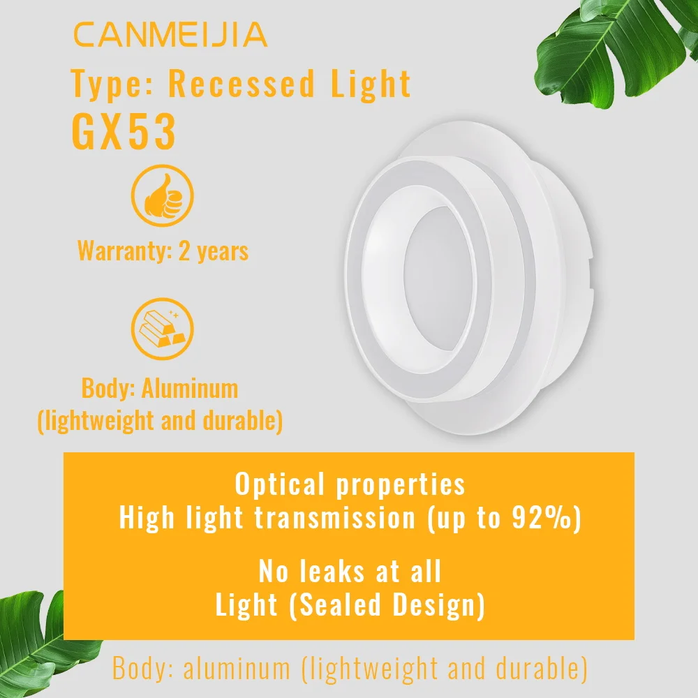 

GX53 Downlight Round Adjustable Spotlight Fixture Aluminum LED Ceiling Light Indoor for Bathroom Bedroom Living Room Downlight