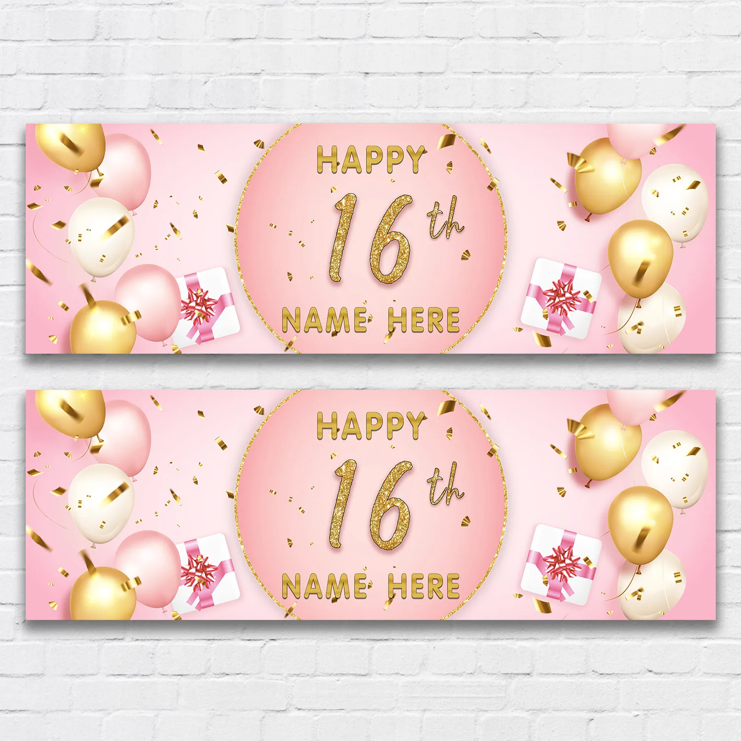 2 Personalised Gold Pink Vinyl Birthday Backgrounds Customized Name Kid & Adult Birthday 16TH 18TH 25TH Party Banner Event Decor