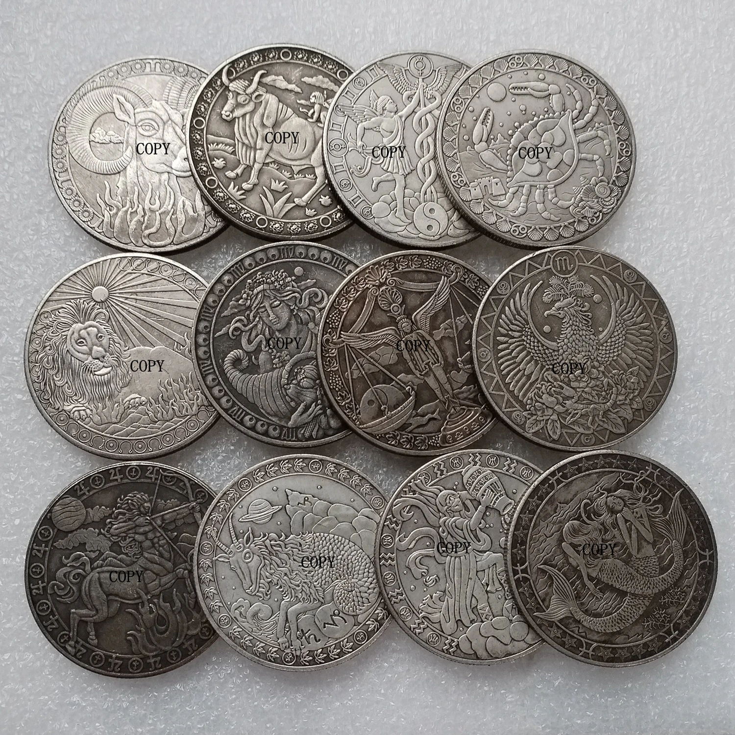 Vintage Star Sign Hobo Silver Plated Decorative Festival Gift Coin 12 pcs/lot