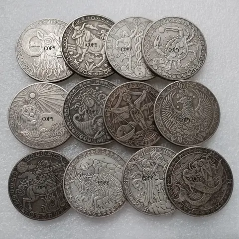 Vintage Star Sign Hobo Silver Plated Decorative Festival Gift Coin 12 pcs/lot