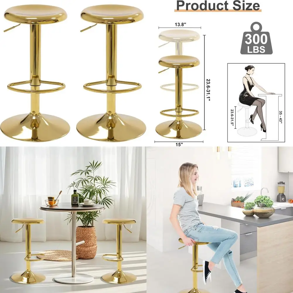 Pair of Adjustable Metal Swivel Bar Stools, Counter Height Backless Stool Set for Kitchen Island with PU Leather