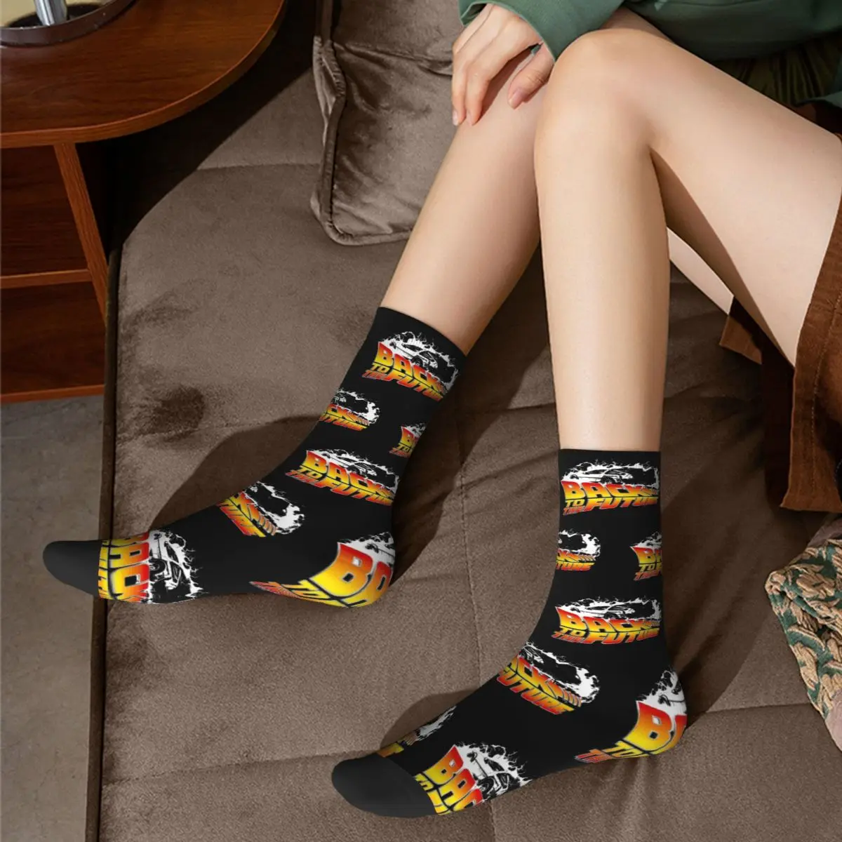 Men Women Back To The Future DeLorean White Stencil Socks Soft Funny Happy Socks Novelty Accessories Middle Tube Socks