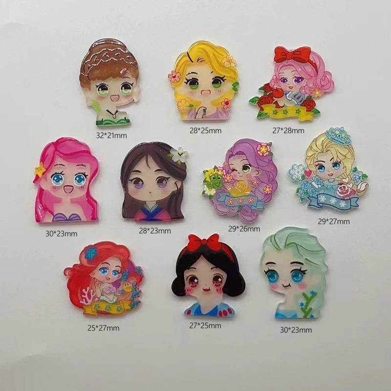 10Pcs New Cute Mini Acrylic Little Cartoon Girl Princess Series Flatback Ornament Biżuteria do manicure Akcesoria do włosów