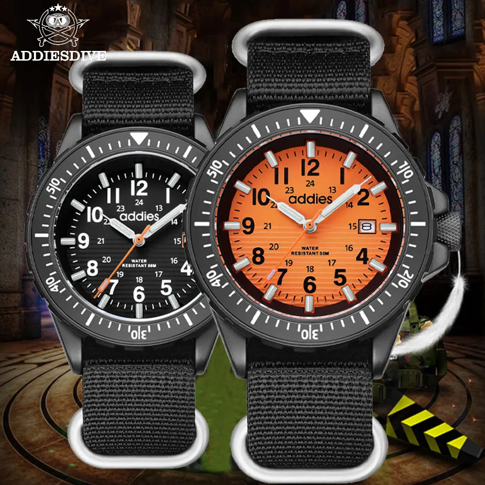 ADDIESDIVE Top Men Quartz Watch Fashion Trend Outdoor Military Sports Nylon Strap Waterproof Luminous Watch Relógio Masculino