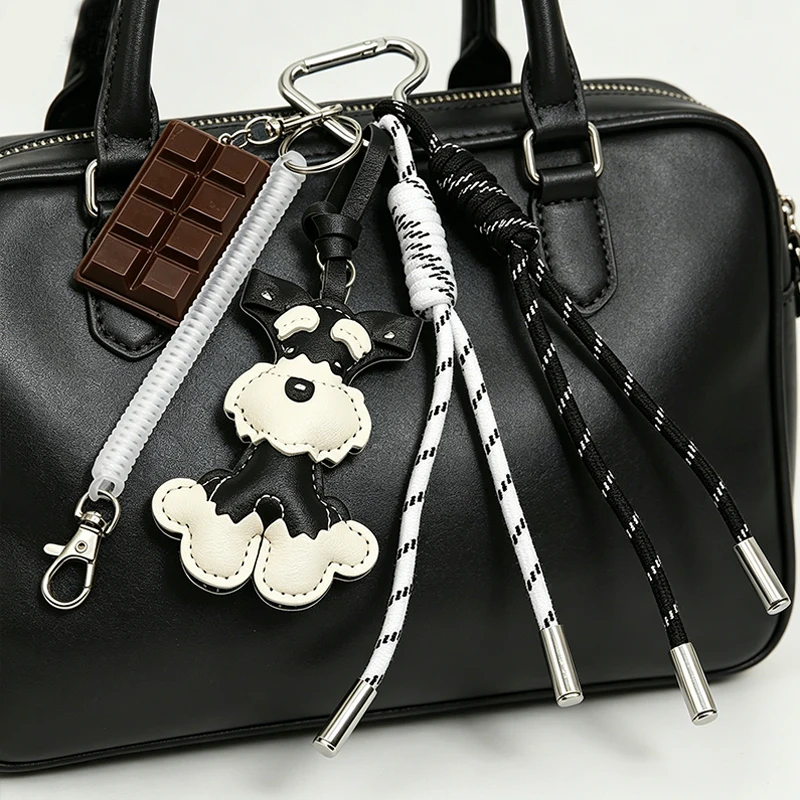 Llavero de Cuero con Diseño de Perro Schnauzer Kawaii, Colgante Creativo para Bolsa, Accesorio para Coche Cosido a Mano, Juguete para Mochila Escolar, Regalo de Cumpleaños